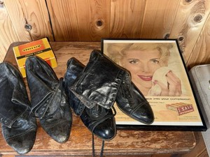 Vintage Mixed Lot Leather Shoes Framed Woodbury Ad Stereo Slides