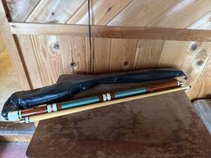 Unmarked Two-Piece Pool Cue With Vinyl Case Green Wrap Inlays