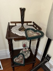 Vintage Dark Wood Two Tier Bedside Table With Drawer 24in Tall
