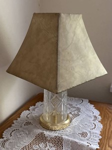 Vintage Cut Glass Table Lamp With Parchment Shade Brass Tone Base
