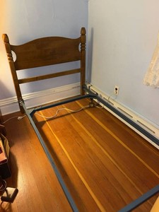 Vintage Wood Twin Headboard with Metal Twin Bed Frame Rails