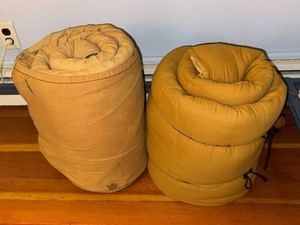Pair of Unbranded Tan Sleeping Bags Bedroll Style Camping Gear