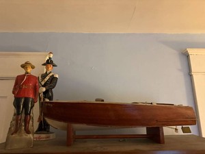 Box Lot of Vintage Decor Century Model Boat & Figural Decanters