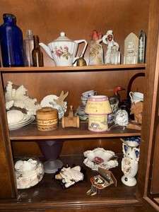 Lot of Vintage Home Decor Glass Bottles Porcelain Teapot Shell Decor