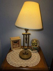 Vintage Brass Tone Table Lamp with Fabric Shade Traditional Style