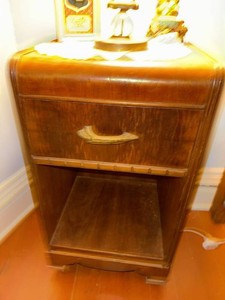 Vintage Art Deco Waterfall Nightstand One Drawer Open Shelf