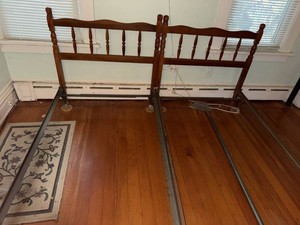 Vintage Twin Bed Frame with Spindle Headboard and Footboard