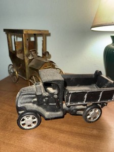Vintage Toy Vehicle Lot Cast Iron Dump Truck & Brass Automobile