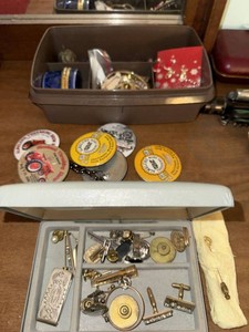 Lot of Assorted Vintage Costume Jewelry Cufflinks Pins Trinket Box