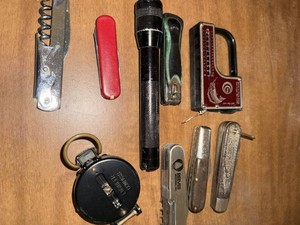 Lot of Vintage Pocket Knives Flashlight Compass Fish Scale Multi Tool