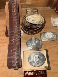 Lot of Western Belt Buckles Leather Cartridge Belt Winchester Decor