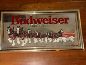 Vintage 1988 Budweiser Clydesdales Framed Bar Mirror Sign