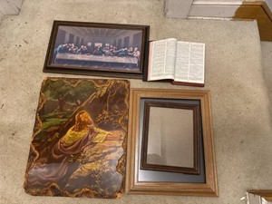 Religious Wall Decor Lot Framed Last Supper Print Bible Picture Frame