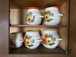 Set of 5 Vintage Floral Kitchen Canisters Handled Country Decor