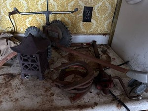 Box Lot of Vintage Cast Iron Tools Farm Salvage Decor Pieces