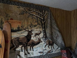 Vintage Deer Scene Wall Tapestry Throw Blanket Rustic Cabin Decor