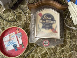 Pabst Blue Ribbon Beer Advertising Sign and Serving Tray Set
