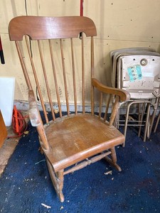 Vintage Maple Spindle Back Rocking Chair High Comb Colonial Style