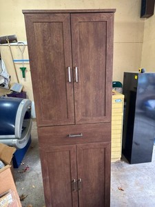 Dark Brown Pantry Storage Cabinet 4 Door 1 Drawer 72in Tall