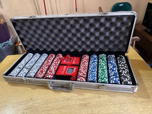 Poker Chip Set Aluminum Case Cards Dice Approx. 300 Las Vegas Chips