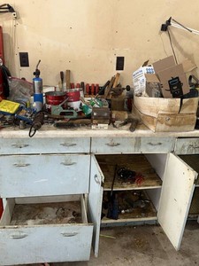 Vintage Metal Workshop Cabinet w Assorted Tools & Garage Hardware