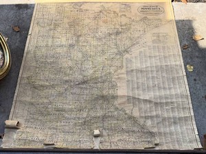 Antique 1910-1916 Minnesota Commercial & Census Wall Map Scroll