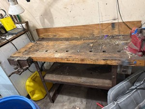 Vintage Industrial Maple Workbench With Columbian Front Vise