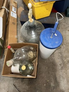 Home Brewing Glass Carboy Fermentation Jug Lot w Airlocks & Cleaner