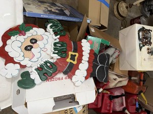 Box Lot of Assorted Christmas Decor Nativity Santa Village Pieces