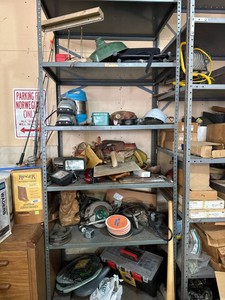 Box Lot of Assorted Garage Tools Lights Hardware & Shop Miscellaneous