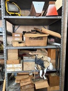 Box Lot of Assorted Sanding Materials Shop Light & Sawhorse Brackets
