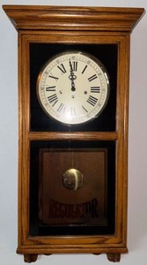 Vintage Oak Regulator Style Wall Clock Pendulum Roman Numeral Dial