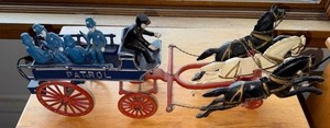 Antique Cast Iron Police Patrol 4-Horse Wagon Toy, Unmarked