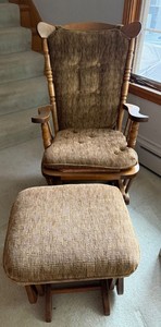 Wood Glider Rocking Chair with Matching Ottoman Brown Upholstery