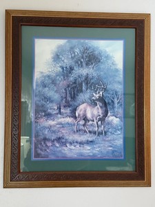 Framed Deer Wildlife Print Wall Art Ornate Gold Tone Frame Decor
