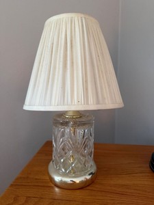 Cut Glass Accent Table Lamp with Pleated Shade Silver Tone Base