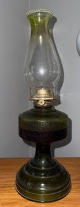 Vintage Green Glass Kerosene Oil Lamp with Frosted Glass Chimney