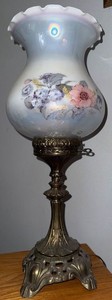 Victorian Style Table Lamp w Hand Painted Opal Glass Shade