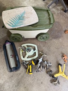 Lot of Assorted Garden Sprinklers Rolling Carts & Hose Nozzles