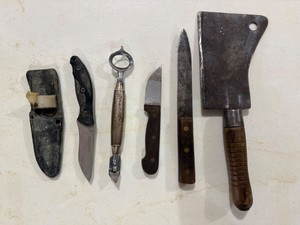Lot of Assorted Vintage Knives, Cleaver & Hand Tool Cutter