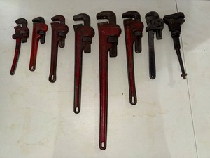 Ridgid Pipe Wrench Lot with Vintage Adjustable and Basin Wrenches