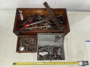 Box Lot of Vintage Pipe Threading Tools Taps Dies Reamers Hardware