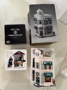 Department 56 Snow Village Starbucks Coffee Store & Coffee Cart Set