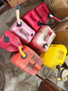 Assorted Plastic Fuel Gas Cans With Spouts Mixed Colors Utility Lot