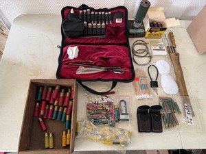 Vintage Shotgun Reloading Supplies & Gun Cleaning Kit Lot