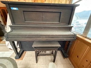 Starck Upright Player Piano with Bench & Assorted Piano Rolls