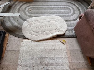 Lot of 3 Assorted Area Rugs Bath Mats & Runner Neutral Tones