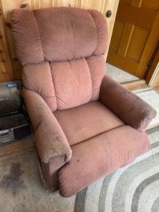 Overstuffed Manual Recliner Chair Dusty Rose Upholstery See Photos