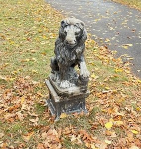 Pair of Concrete Garden Lion Statue on Pedestal Outdoor Yard Decor 3 Ft