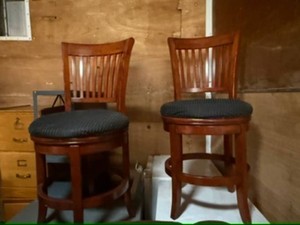 2 Matching Solid Wood Swivel Barstools